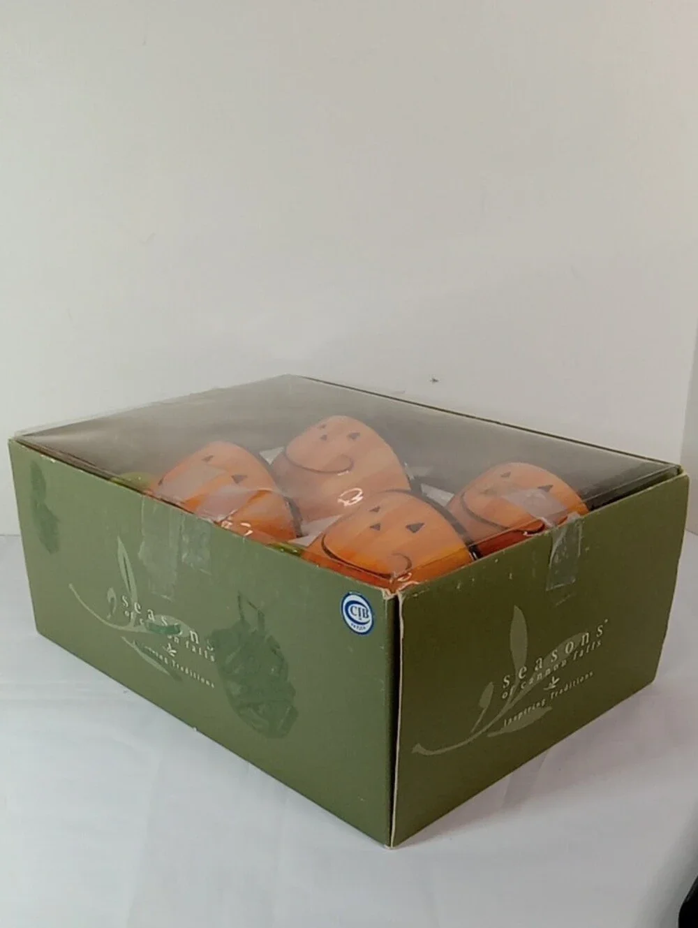 Halloween Pumpkin Ceramic Mugs Set of 4 - Orange with Green Handles